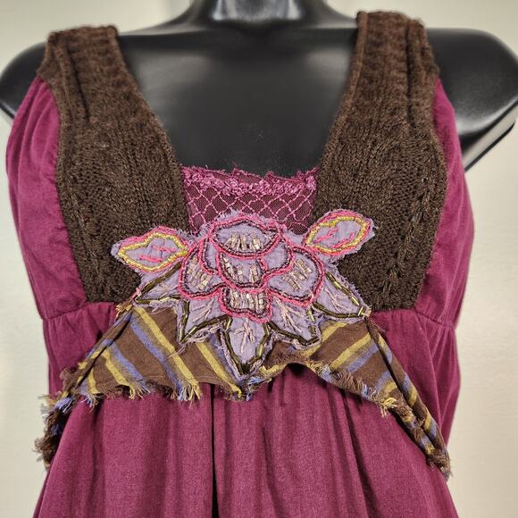 FREE PEOPLE Mini Dress Women 4 Purple Brown Y2K Babydoll Boho Gypsy Forest Fairy - Picture 9 of 12